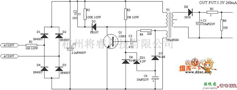 开关稳压电源中的简单的自激式开关电源电路图  第1张