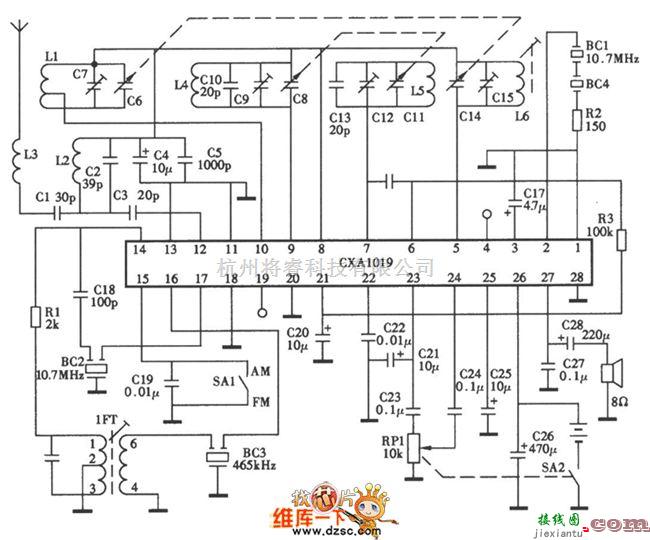 语音电路中的采用CXA1019的随身听收音电路图  第1张