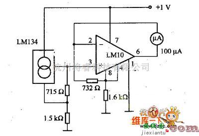 温度传感电路中的LM134的电子温度计电路图  第1张