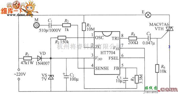 晶闸管控制中的HT7704触摸式步进调光灯电路图  第1张