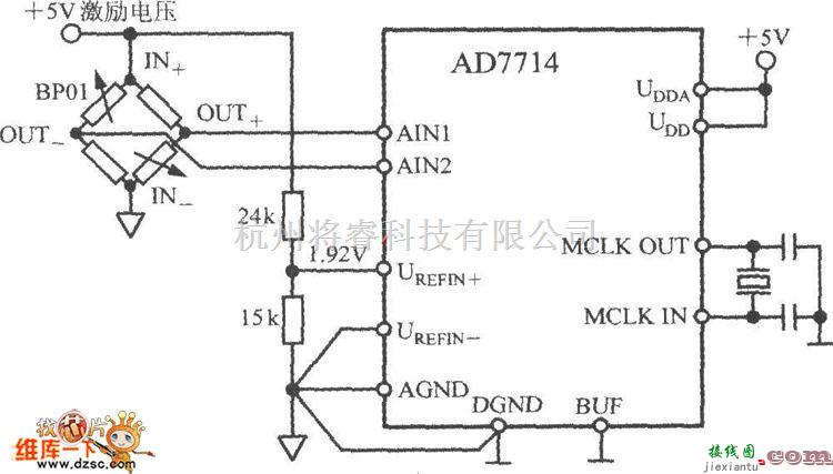 综合电路中的由AD7714构成压力测量系统的电路图  第1张