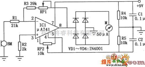 仪器仪表中的改变电流表灵敏度的环境噪声监测仪电路图  第1张