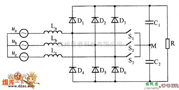 DC-DC中的三相三电平Boost PFC转换器的主电路原理示意电路图  第1张