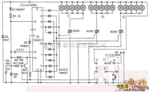 灯光控制中的市售变色吊灯电路图  第1张