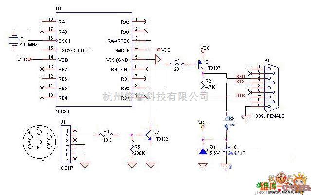 接口电路中的PIC9针串行接口电路图  第1张