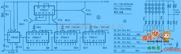 灯光控制中的用CD4017制作彩灯控制器电路图  第2张