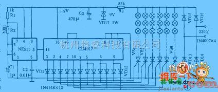 灯光控制中的用CD4017制作彩灯控制器电路图  第1张