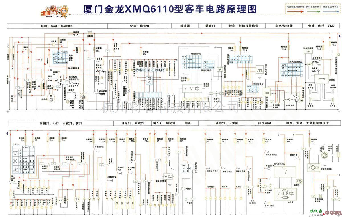 厦门金龙中的厦门金龙XMQ6110型客车电路原理图  第1张