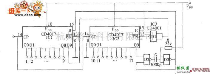 仪器仪表中的低功耗1～17进制计数器电路图  第1张