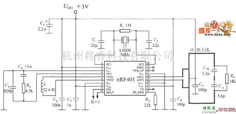 综合电路中的nRF401的典型应用电路图  第1张