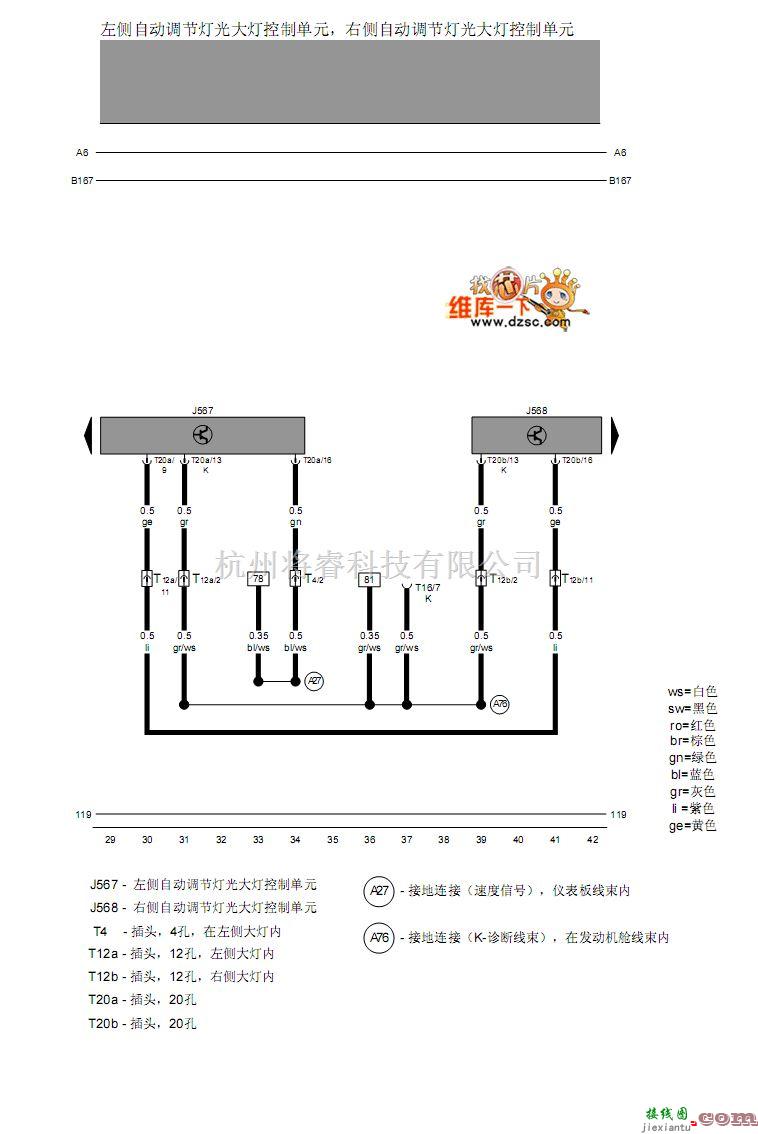 大众（一汽）中的宝来左侧大灯调节控制单元、右侧大灯调节控制单元电路图  第1张