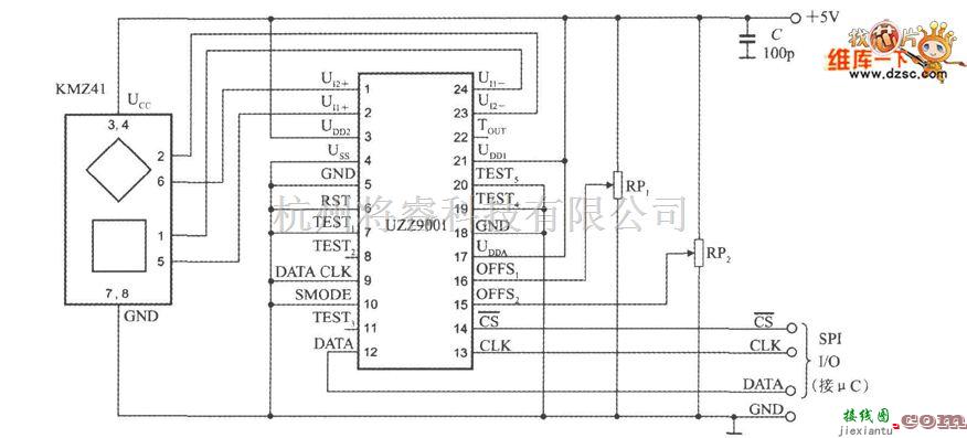 传感器单片系统应用方案中的数字输出式角度传感器信号调理器应用电路图  第1张