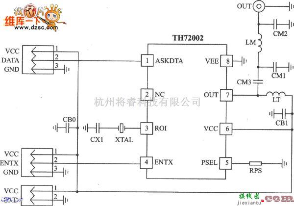 无线发射中的TH72002 ASK 315 MHz发射器电路图  第2张