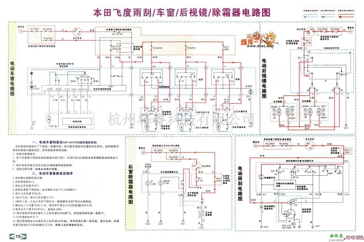 本田中的本田飞度雨刮、车窗、后视镜、除霜器电路图  第1张