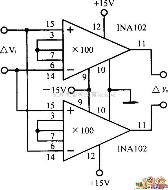 调节/测量放大电路中的差动输入一差动输出放大电路图  第1张
