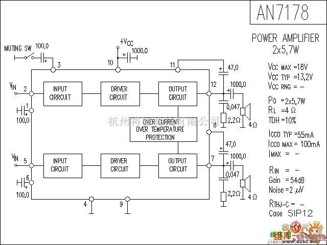 音频电路中的AN7178 音响IC电路图  第1张