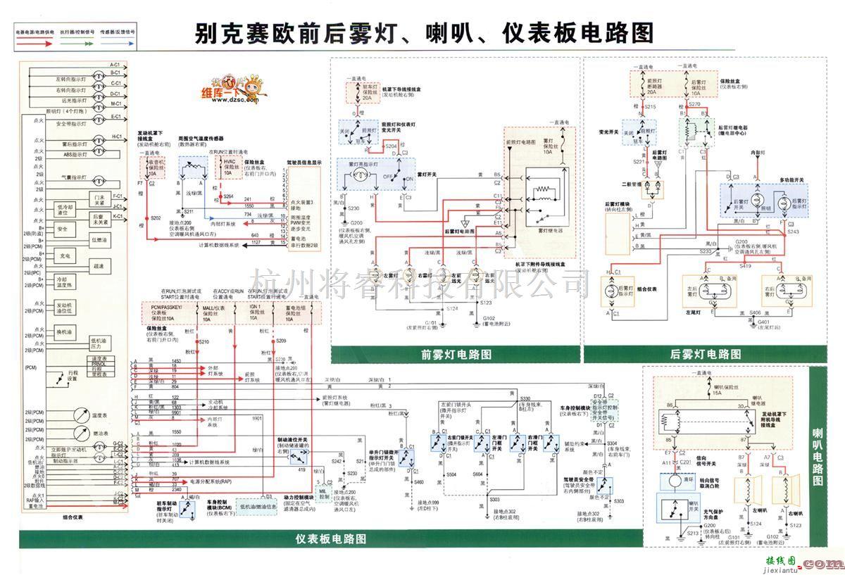 别克中的别克赛欧前后雾灯、喇叭、仪表板电路图  第1张