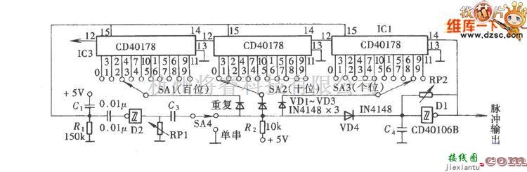 脉冲信号产生器中的CD40178、CD40106B结构简单的任意数脉冲选取电路图  第1张