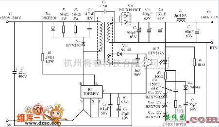 开关稳压电源中的由TOP249Y构成的DC／DC变换式250W开关电源电路图  第1张