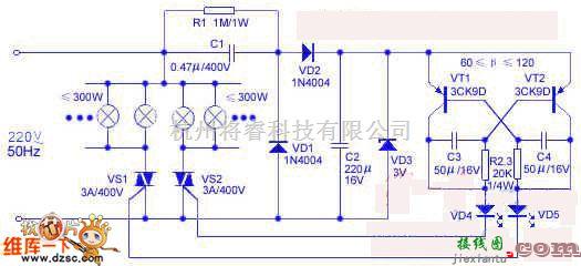 灯光控制中的双色彩灯电路图  第1张