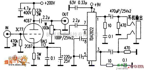耳机放大中的用6N3电子管作前级加耳放电路图  第1张