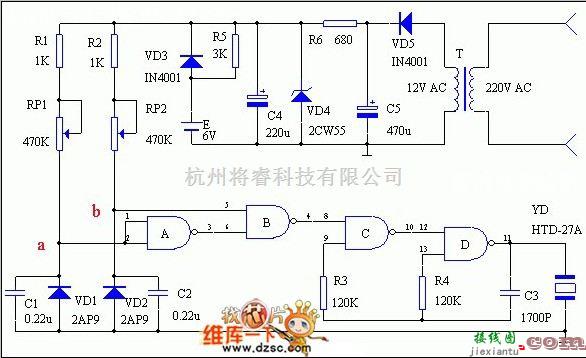 报警控制中的超温及降温报警器电路图  第1张