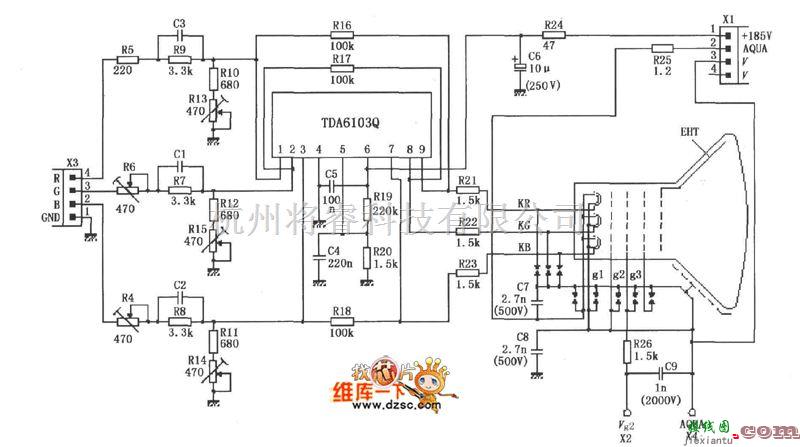 调节/测量放大电路中的由TDA6103Q与彩色显像管构成的实际应用电路图  第1张