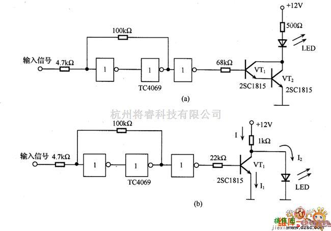 光敏电阻中的逻辑信号电平驱动LED的电路图  第1张