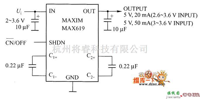 充电电路中的MAX619电容充电泵电路图  第1张