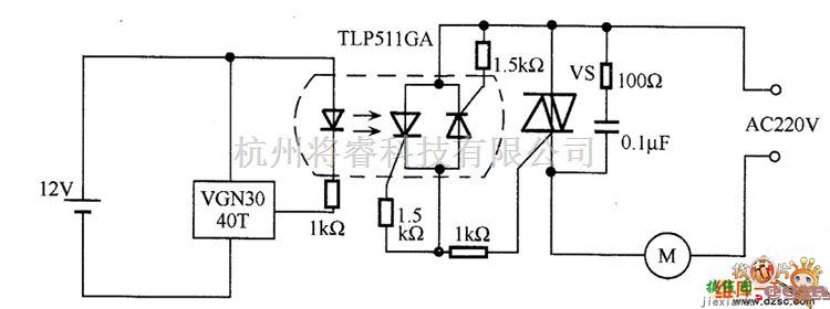 霍尔传感器中的霍尔集成元件的交流电机通断电路图  第1张