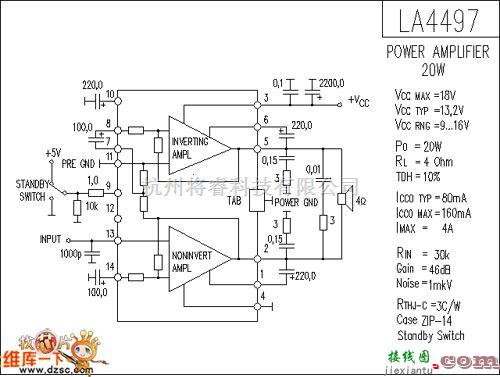 音频电路中的LA4497 音响IC电路图  第1张