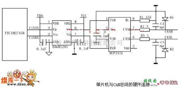 单片机制作中的mcp2551应用电路图  第1张