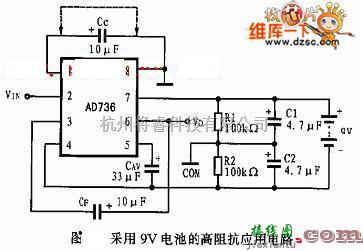 单片机制作中的采用9V电池的高阻抗应用电路图  第1张