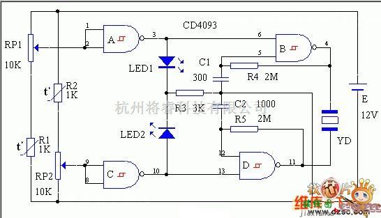 报警控制中的多用袖珍双向报警器电路图  第1张