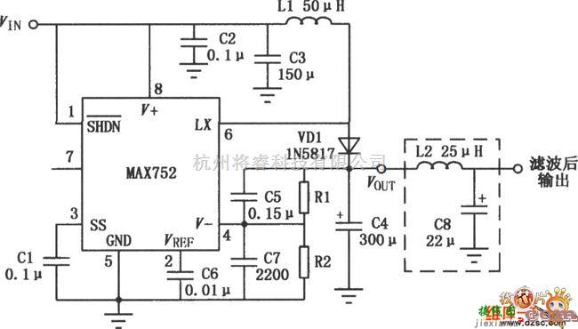 DC-DC中的MAX752升压开关型DC-DC变换器的典型应用电路图  第1张