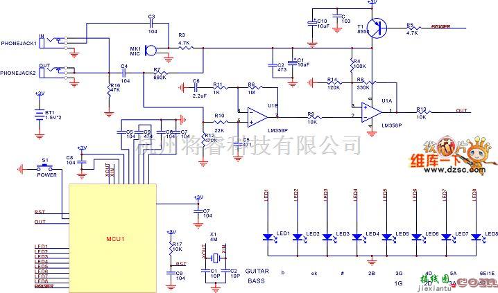 语音电路中的吉他跟贝司校音器电路图  第1张