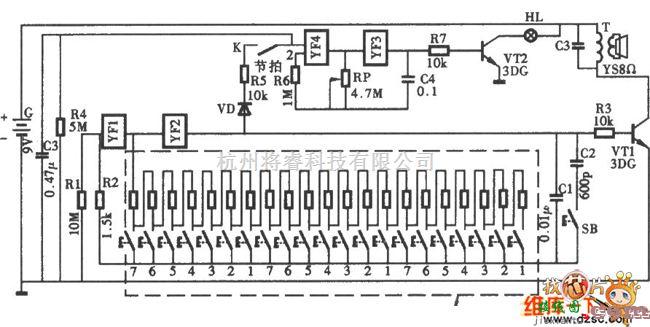 综合电路中的小型电子琴电路图  第1张