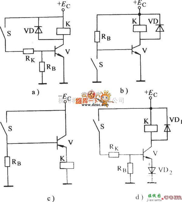 继电器控制中的常用的控制基极的晶体管电子继电器电路图  第1张