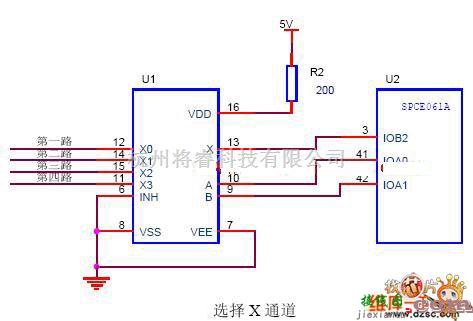 单片机制作中的cd4052典型的选择X通道电路图  第1张