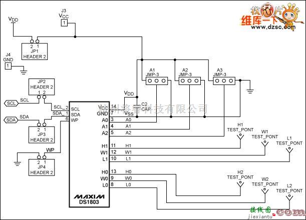 单片机制作中的DS1803数字电位器与PIC控制器的连接电路图  第1张