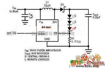 单片机制作中的PT4102的驱动3颗白光LED电路图  第1张