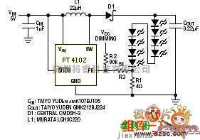 单片机制作中的PT4102的5V驱动8颗白光LED电路图  第1张