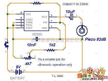 综合电路中的用NE555制作的超声波撵狗器电路图  第1张