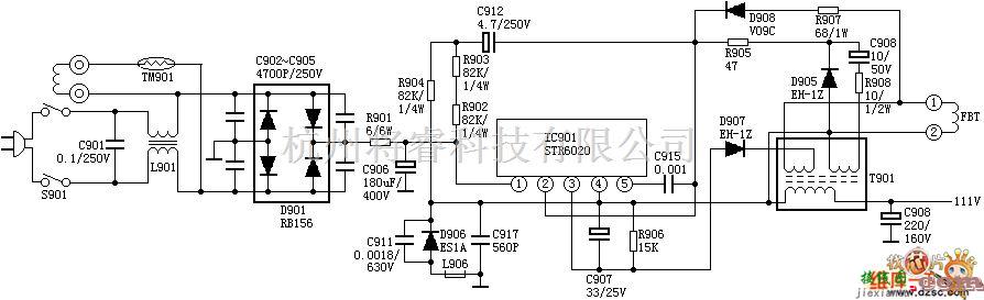 电源电路中的由STR6020厚膜块组成的电源电路图  第1张