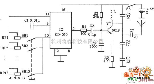 综合电路中的简易无线电子琴电路图  第1张