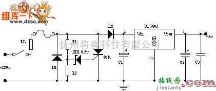 稳压电源中的AC220V稳压至DC5V电路图  第1张