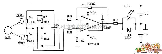 光敏电阻中的光敏电阻检测光源方向的电路图  第1张