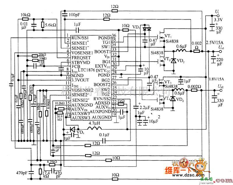 电源电路中的LT1876应用电路图  第1张