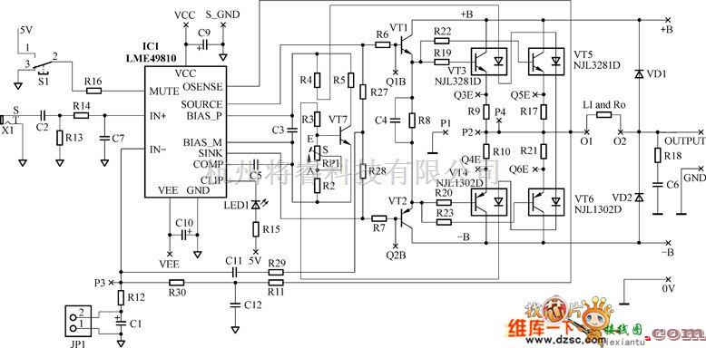 综合电路中的采用LME49810设计的功放电路图  第1张