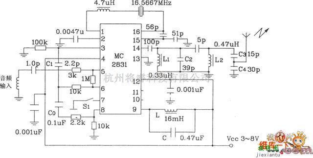 无线发射中的MC2831构成的无线电发射典型应用电路图  第2张